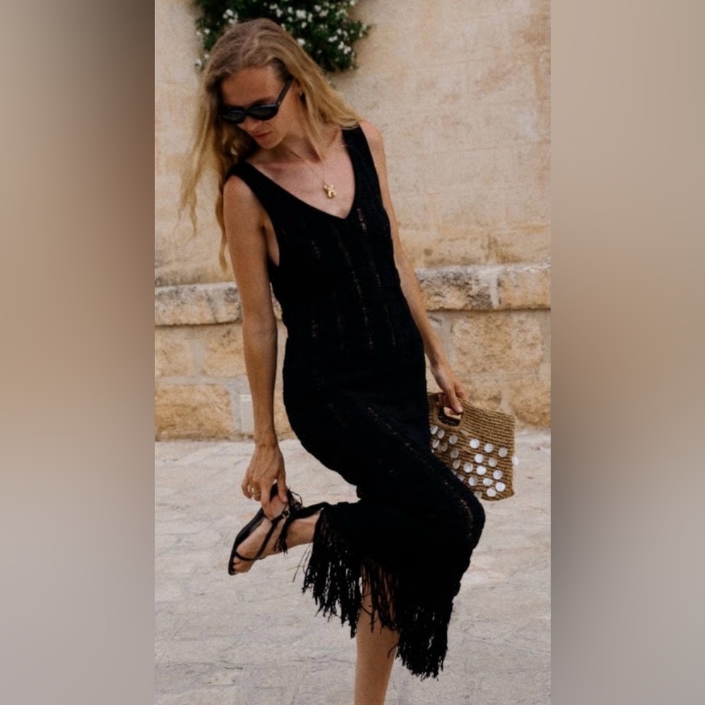 J. Crew Fringe-trim sweater-dress Black NWT
